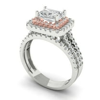 Clara Pucci 18K White/Rose Gold 3.05 Simulated Clear Diamond Engraveable Engagement Ring   Wedding Band Set