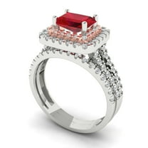 Clara Pucci 18K White/Rose Gold 3.05 Simulated Ruby Engraveable Engagement Ring   Wedding Band Set