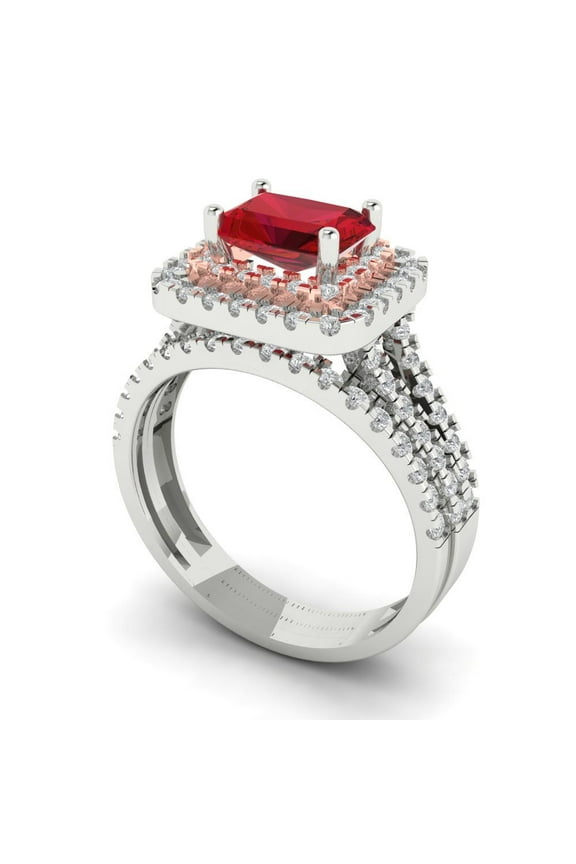 18K White/Rose Gold 3.05 Simulated Tourmaline Engraveable Engagement Ring + Wedding Band Set