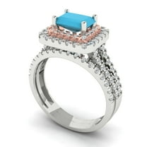 Clara Pucci 18K White/Rose Gold 3.05 Simulated Turquoise Engraveable Engagement Ring   Wedding Band Set
