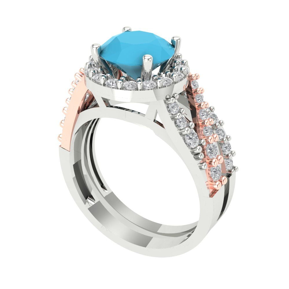 Clara Pucci 18K White/Rose Gold Round Cut 1.5Ct Simulated Turquoise