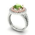thumbnail image 1 of Clara Pucci 18K White/Rose Gold Round Cut 2Ct Natural Peridot Engagement Ring + Matching Band - Luxury Box Included, 1 of 7