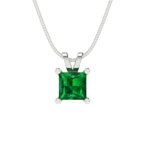 Clara Pucci 18K White Solid Hypoallergenic Gold 0.5Ct Emerald Princess Cut Solitaire Designer Necklace Pendant For May