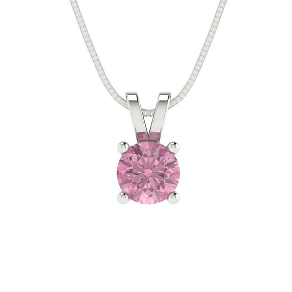 Clara Pucci 18K White Solid Hypoallergenic Gold 0.5Ct Pink Zircon Round Brilliant Cut Solitaire Designer Necklace Pendant For April
