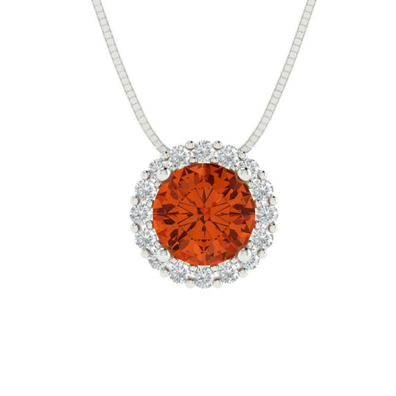 Clara Pucci 18K White Solid Hypoallergenic Gold 1.16Ct Red Zircon Round Brilliant Cut Halo Designer Necklace Pendant For April