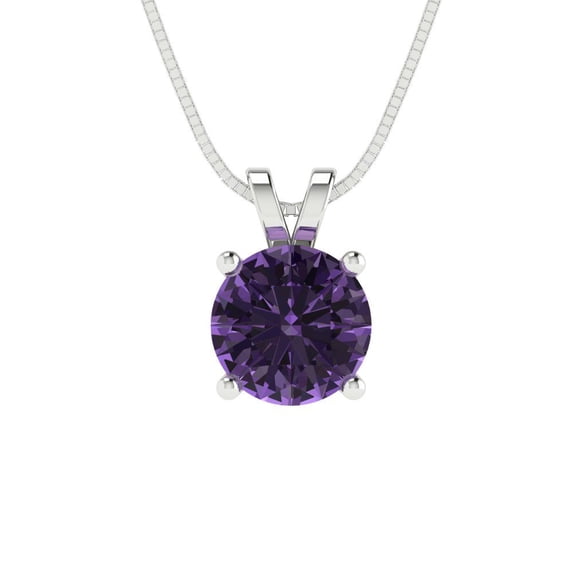 Clara Pucci 18K White Solid Hypoallergenic Gold 1Ct Alexandrite Round Brilliant Cut Solitaire Designer Necklace Pendant For June