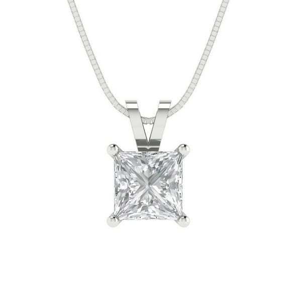 Clara Pucci 18K White Solid Hypoallergenic Gold 1Ct Clear Zircon Princess Cut Solitaire Designer Necklace Pendant For April