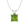 thumbnail image 1 of Clara Pucci 18K White Solid Hypoallergenic Gold 1Ct Natural Peridot Princess Cut Solitaire Designer Necklace Pendant For August, 1 of 6