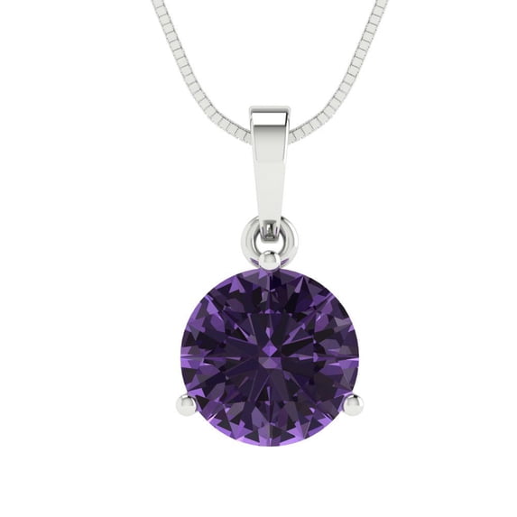 Clara Pucci 18K White Solid Hypoallergenic Gold 2Ct Alexandrite Round Brilliant Cut Solitaire Designer Necklace Pendant For June
