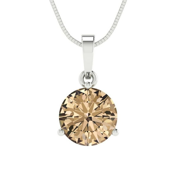 Clara Pucci 18K White Solid Hypoallergenic Gold 2Ct Synthetic Yellow Moissanite Round Brilliant Cut Solitaire Designer Necklace Pendant For April