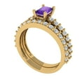 thumbnail image 1 of Clara Pucci 18K Yellow Gold 1.325 Natural Amethyst Engraveable Engagement Ring + Wedding Band Set, 1 of 7