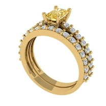 Clara Pucci 18K Yellow Gold 1.325 Natural Citrine Engraveable Engagement Ring   Wedding Band Set