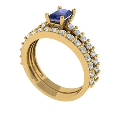 Clara Pucci 18K Yellow Gold 1.325 Simulated Tanzanite Engraveable Engagement Ring + Wedding Band Set