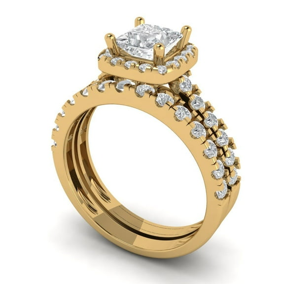 Clara Pucci 18K Yellow Gold 1.56 Synthetic White Sapphire Engraveable Engagement Ring + Wedding Band Set