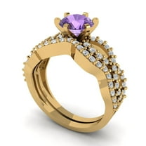 Clara Pucci 18K Yellow Gold 1.57 Simulated Alexandrite Engraveable Engagement Ring Wedding Band Set