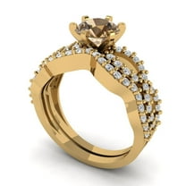 Clara Pucci 18K Yellow Gold 1.57 Simulated Champagne Engraveable Engagement Ring Wedding Band Set