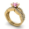 thumbnail image 1 of Clara Pucci 18K Yellow Gold 1.57 Simulated Pink Diamond Engraveable Engagement Ring + Wedding Band Set, 1 of 7