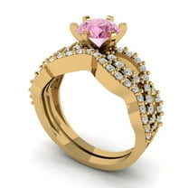 Clara Pucci 18K Yellow Gold 1.57 Simulated Pink Diamond Engraveable Engagement Ring   Wedding Band Set