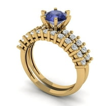 Clara Pucci 18K Yellow Gold 1.66 Simulated Tanzanite Engraveable Engagement Ring Wedding Band Set