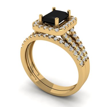 Clara Pucci 18K Yellow Gold 1.72 Natural Onyx Engraveable Engagement Ring + Wedding Band Set