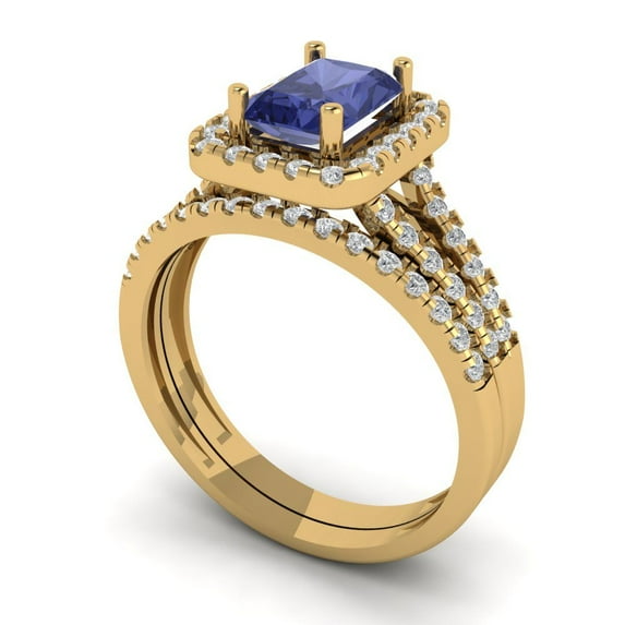 Clara Pucci 18K Yellow Gold 1.72 Simulated Tanzanite Engraveable Engagement Ring + Wedding Band Set