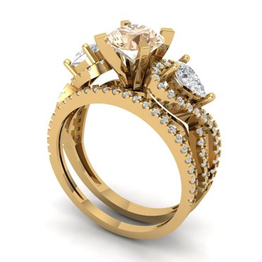 Clara Pucci 18K Yellow Gold 1.925 Natural Morganite Engraveable Engagement Ring + Wedding Band Set