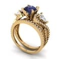 thumbnail image 1 of Clara Pucci 18K Yellow Gold 1.925 Simulated Blue Sapphire Engraveable Engagement Ring + Wedding Band Set, 1 of 7