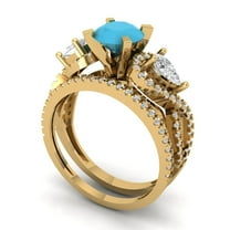 Clara Pucci 18K Yellow Gold 1.925 Simulated Turquoise Engraveable Engagement Ring   Wedding Band Set