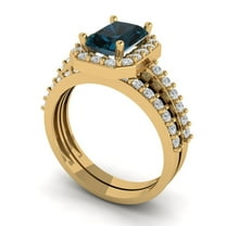 Clara Pucci 18K Yellow Gold 2.16 Natural London Blue Topaz Engraveable Engagement Ring   Wedding Band Set