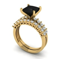 Clara Pucci 18K Yellow Gold 2.63 Natural Onyx Engraveable Engagement Ring   Wedding Band Set
