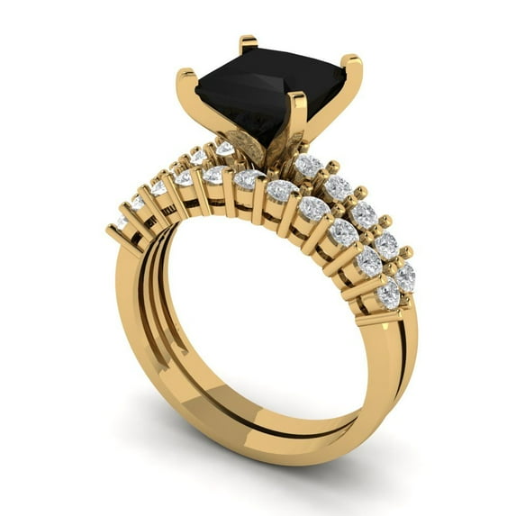 Clara Pucci 18K Yellow Gold 2.63 Natural Onyx Engraveable Engagement Ring + Wedding Band Set