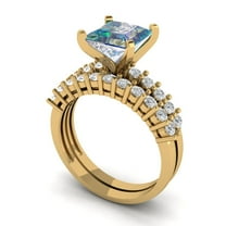Clara Pucci 18K Yellow Gold 2.63 Synthetic Blue Moissanite Engraveable Engagement Ring Wedding Band Set