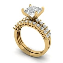 Clara Pucci 18K Yellow Gold 2.63 Synthetic White Sapphire Engraveable Engagement Ring Wedding Band Set