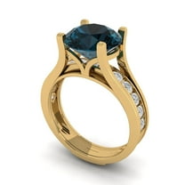 Clara Pucci 18K Yellow Gold 3.39 Natural London Blue Topaz Engraveable Engagement Ring   Wedding Band Set