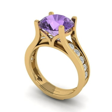 Clara Pucci 18K Yellow Gold 3.39 Simulated Alexandrite Engraveable Engagement Ring + Wedding Band Set