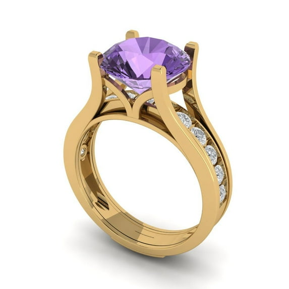 Clara Pucci 18K Yellow Gold 3.39 Simulated Alexandrite Engraveable Engagement Ring + Wedding Band Set