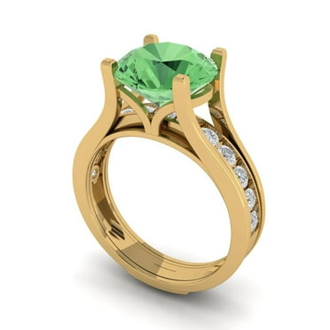 Clara Pucci 18K Yellow Gold 3.39 Simulated Green Diamond Engraveable Engagement Ring + Wedding Band Set