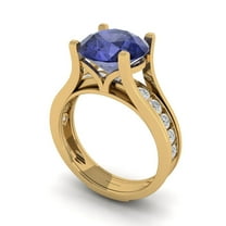 Clara Pucci 18K Yellow Gold 3.39 Simulated Tanzanite Engraveable Engagement Ring Wedding Band Set