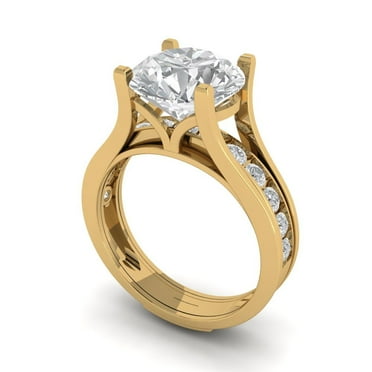 Clara Pucci 18K Yellow Gold 3.39 Synthetic Moissanite Engraveable Engagement Ring + Wedding Band Set