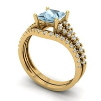 Clara Pucci 18K Yellow Gold 3.4 Natural Sky Blue Topaz Engraveable Engagement Ring   Wedding Band Set