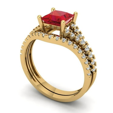 Clara Pucci 18K Yellow Gold 3.4 Simulated Tourmaline Engraveable Engagement Ring + Wedding Band Set