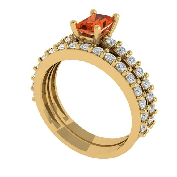 Clara Pucci 18K Yellow Gold Emerald Cut 0.5Ct Simulated Red Diamond Engagement Ring + Matching Band - Luxury Box Included