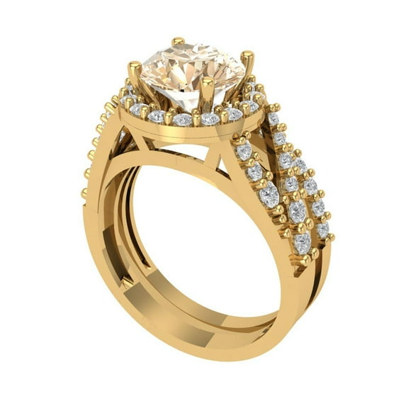 Clara Pucci 18K Yellow Gold Round Cut 1.5Ct Natural Morganite Engagement Ring + Matching Band - Luxury Box Included