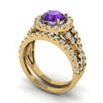 thumbnail image 1 of Clara Pucci 18K Yellow Gold Round Cut 1Ct Natural Amethyst Engagement Ring + Matching Band - Luxury Box Included, 1 of 7