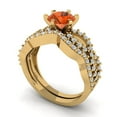 thumbnail image 1 of Clara Pucci 18K Yellow Gold Round Cut 1Ct Simulated Red Diamond Engagement Ring + Matching Band - Luxury Box Included, 1 of 7
