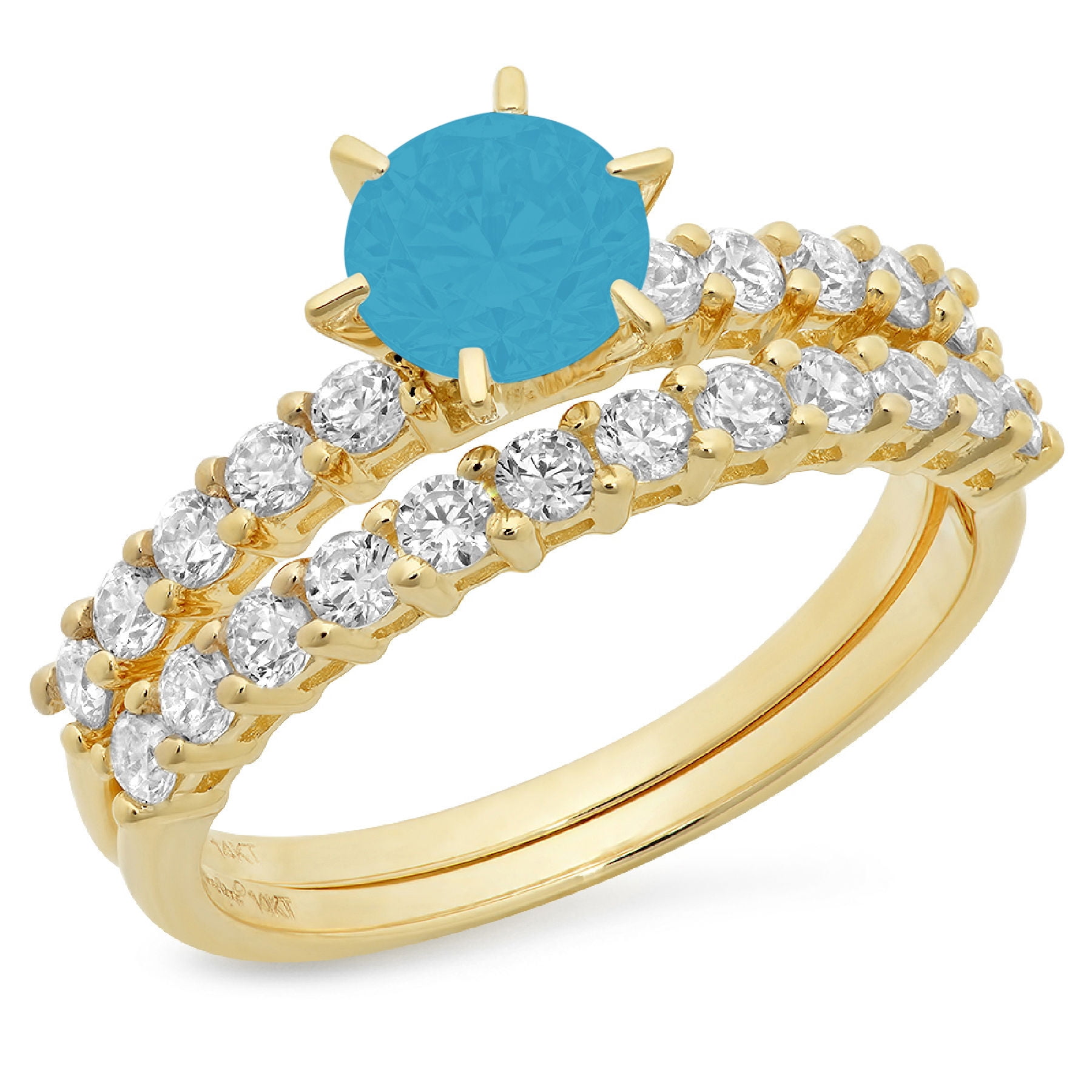 Clara Pucci 18K Yellow Gold Round Cut 1Ct Simulated Turquoise ...