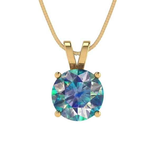 Clara Pucci 18K Yellow Solid Hypoallergenic Gold 1.5Ct Synthetic Blue Moissanite Round Brilliant Cut Solitaire Designer Necklace Pendant For April