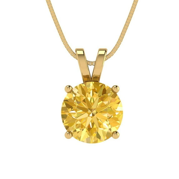 Clara Pucci 18K Yellow Solid Hypoallergenic Gold 1.5Ct Yellow Zircon Round Brilliant Cut Solitaire Designer Necklace Pendant For April