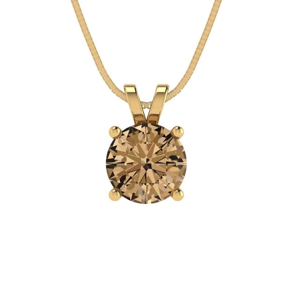 Clara Pucci 18K Yellow Solid Hypoallergenic Gold 1Ct Champagne Round Brilliant Cut Solitaire Designer Necklace Pendant For April