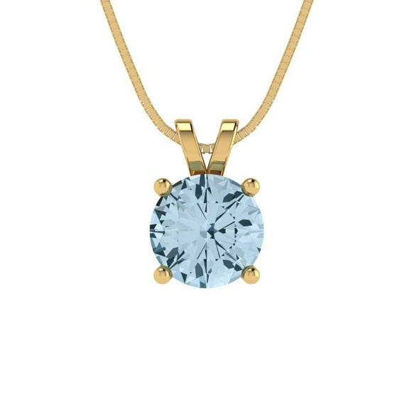 Clara Pucci 18K Yellow Solid Hypoallergenic Gold 1Ct Natural Sky Blue Topaz Round Brilliant Cut Solitaire Designer Necklace Pendant For December